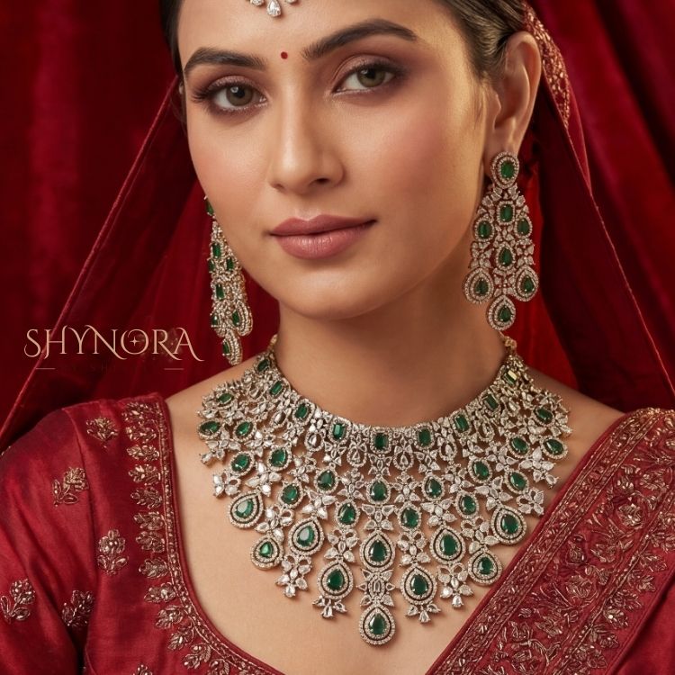 Emerald Green Grand Bridal Choker Set with Earrings & Maang Tikka