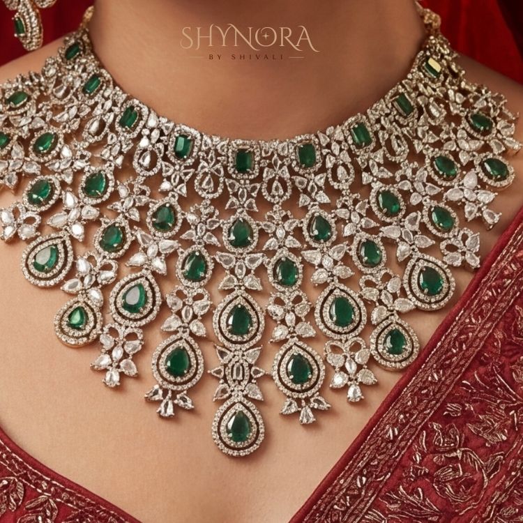 Emerald Green Grand Bridal Choker Set with Earrings & Maang Tikka
