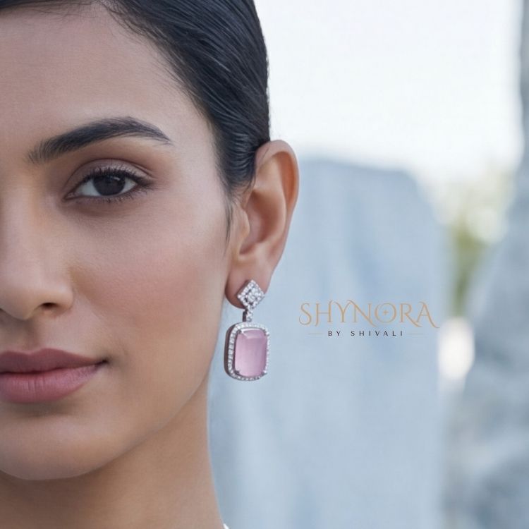 Blush Pink Crystal Pendant Necklace Set with Earrings