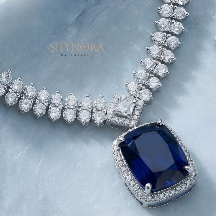 Midnight Blue Crystal Pendant Necklace Set with Earrings