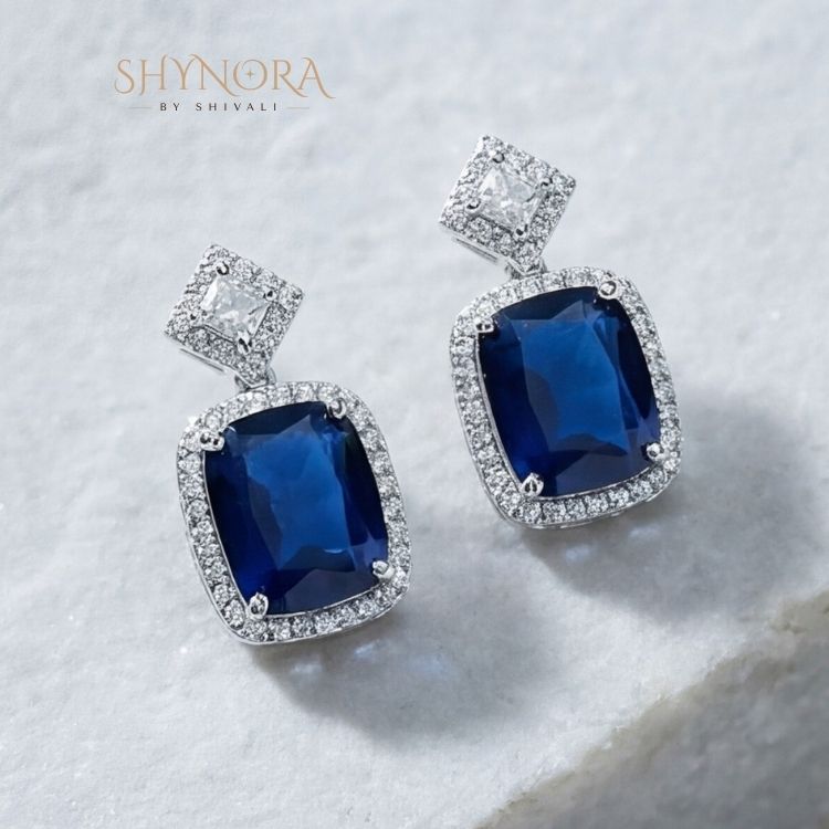 Midnight Blue Crystal Pendant Necklace Set with Earrings