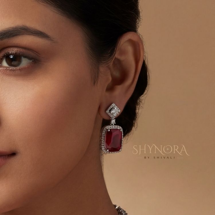 Classic Ruby Red Cushion-Cut Necklace Set with Earrings