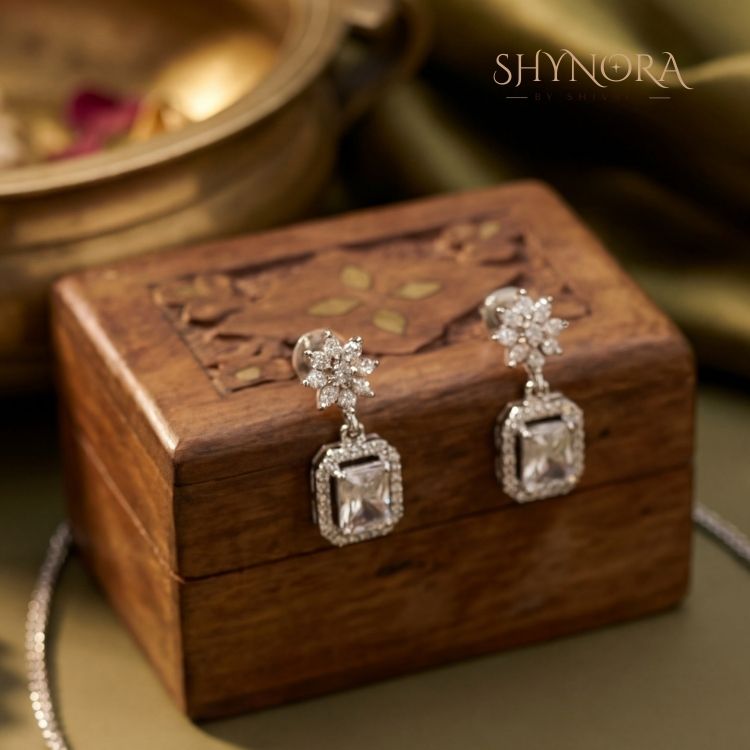 Crystal Aura Elegant Drop Necklace Set with Diamond-Finish Detailing