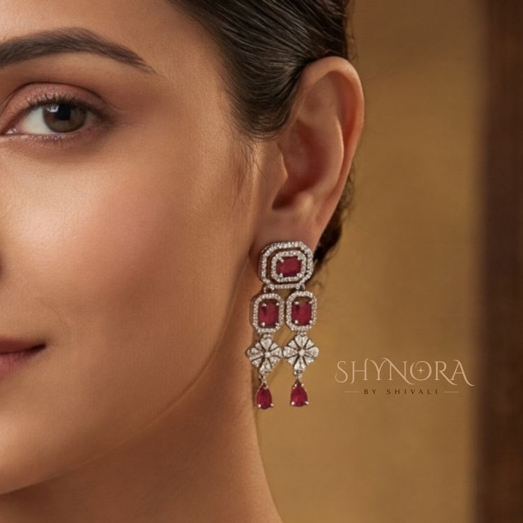 Ruby Blossom Layered Necklace Set with Matching Earrings & Maang Tikka