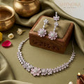 Blush Pink Floral Crystal Necklace Set with Earrings & Maang Tikka
