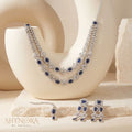 Royal Blue AD Layered Necklace Set with Earrings & Maang Tikka