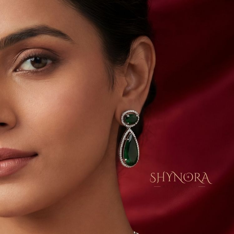 Emerald Grace AD Drop Pendant Necklace Set with Matching Earrings