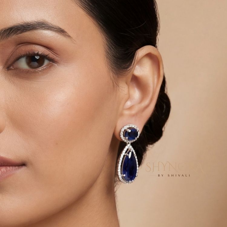 Midnight Sapphire AD Drop Pendant Necklace Set with Earrings