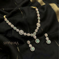 Mint Pearl Blossom Gold-Tone AD Necklace Set with Earrings