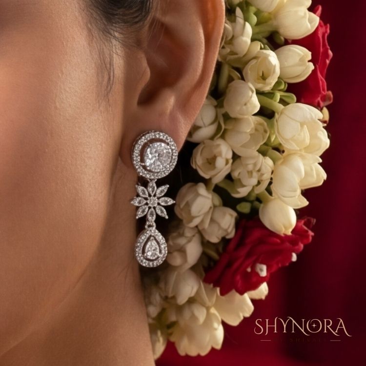 Crystal Bloom AD Necklace Set with Drop Earrings