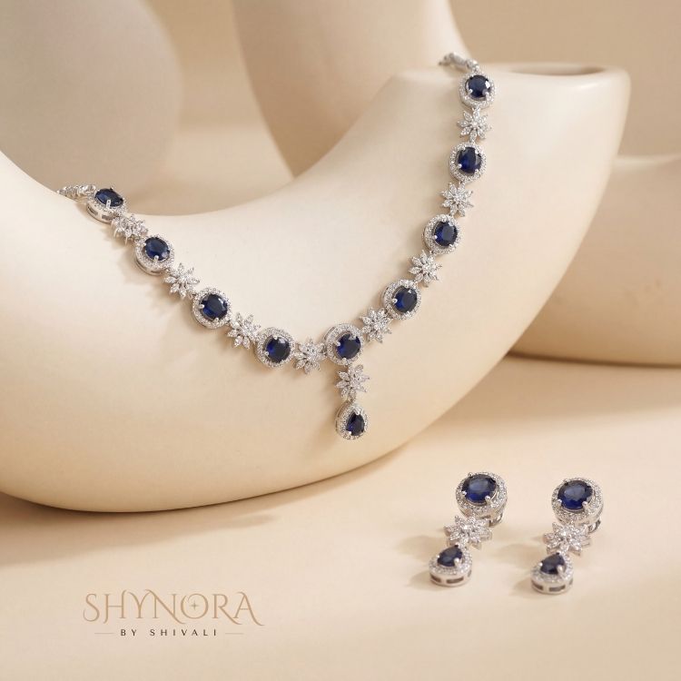 Midnight Blue Floral AD Necklace Set