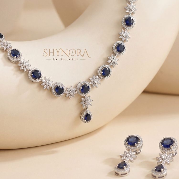 Midnight Blue Floral AD Necklace Set