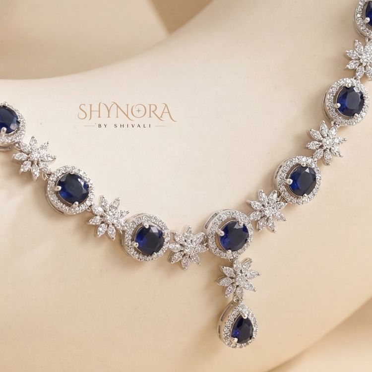 Midnight Blue Floral AD Necklace Set