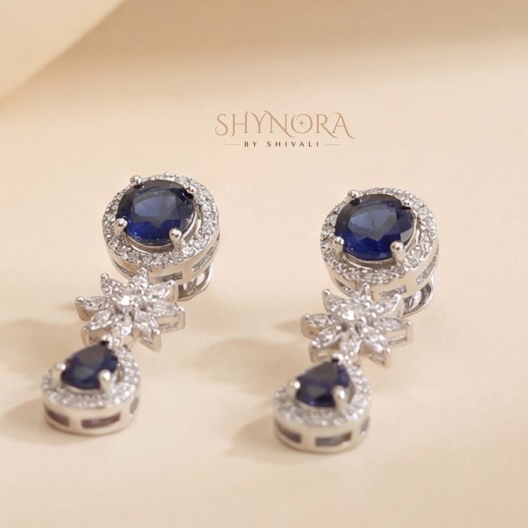 Midnight Blue Floral AD Necklace Set