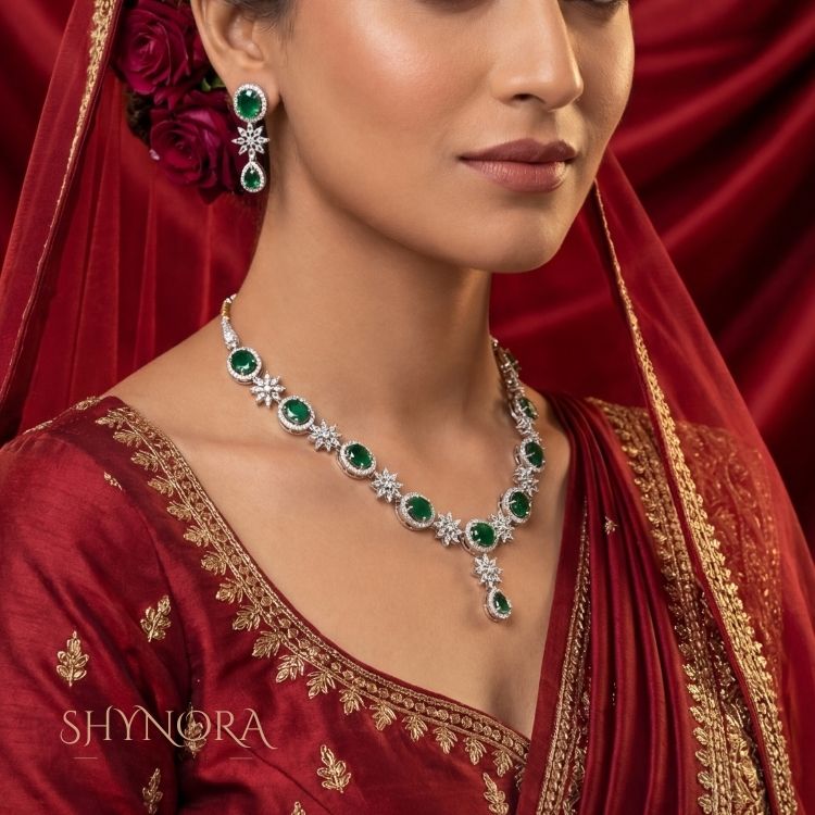 Emerald Glow Floral AD Necklace Set