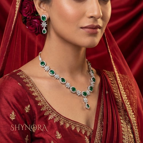 Emerald Glow Floral AD Necklace Set