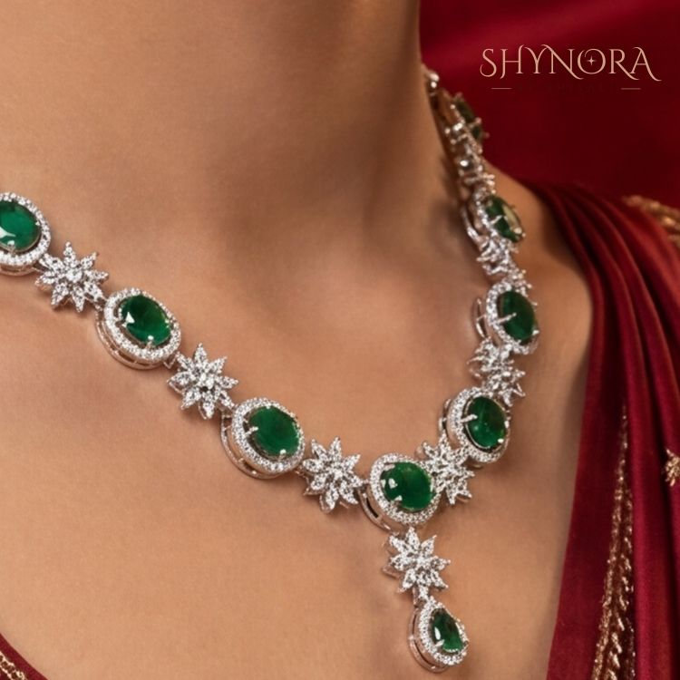 Emerald Glow Floral AD Necklace Set