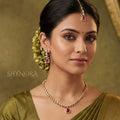 Ruby Red Leafline AD Necklace Set with Maang Tikka