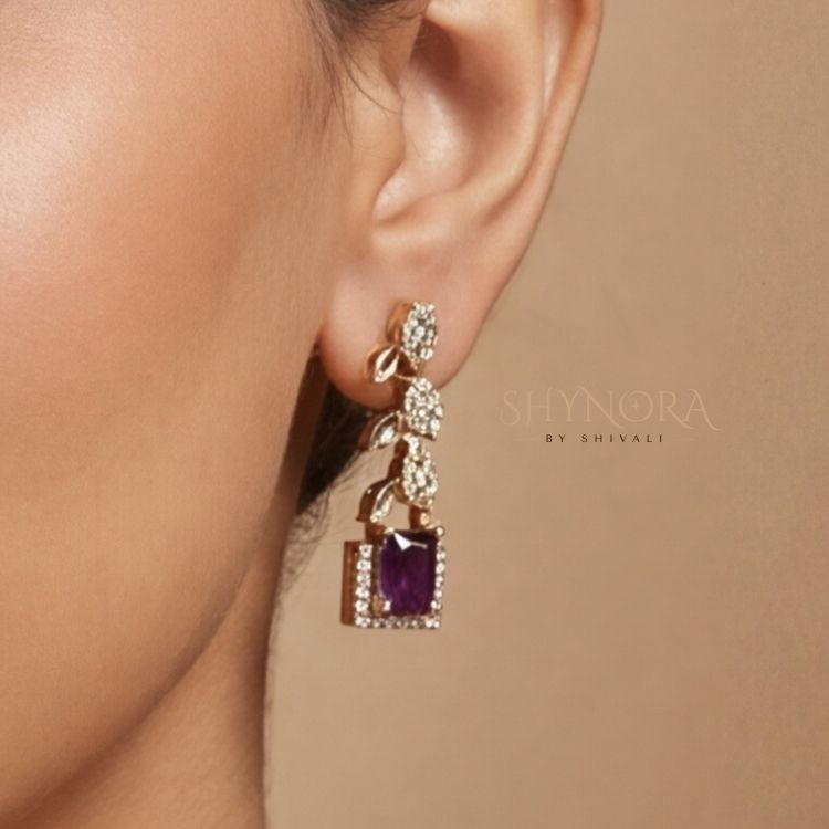 Royal Purple Leaf Drop AD Necklace Set with Maang Tikka