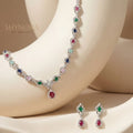 Rainbow Stone Link AD Necklace Set with Ruby Drop