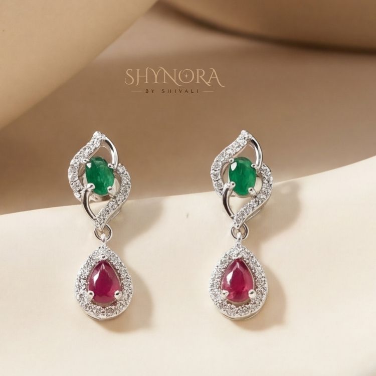 Rainbow Stone Link AD Necklace Set with Ruby Drop