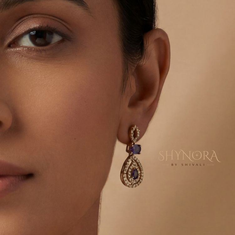 Royal Purple Double Layer AD Necklace Set with Teardrop Pendant