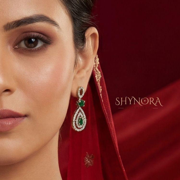 Emerald Green Double Layer AD Necklace Set with Teardrop Pendant