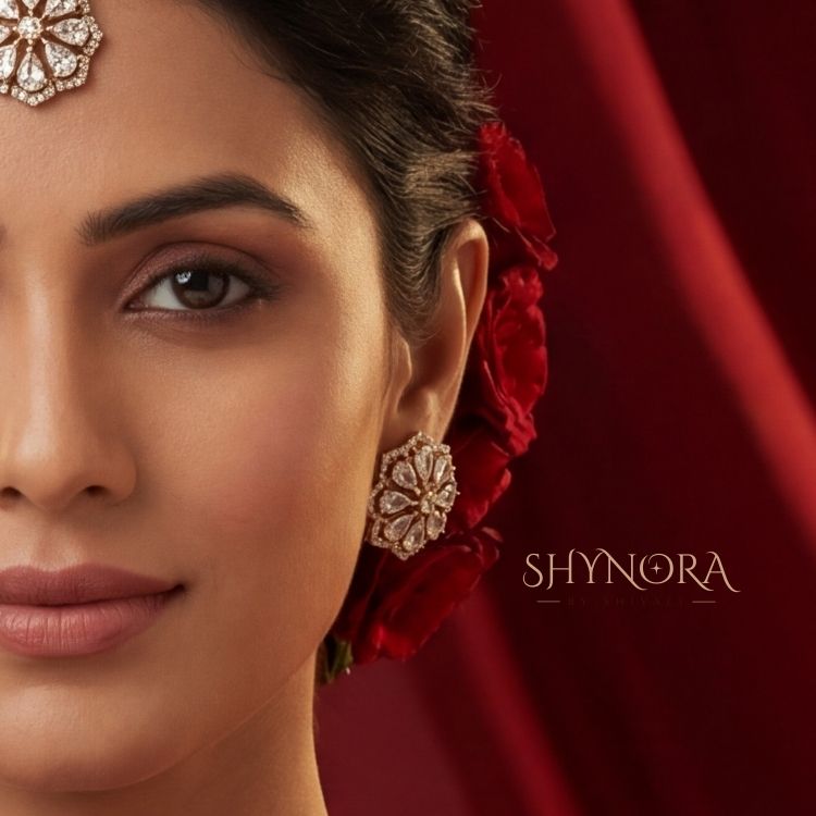 Gold Finish AD White Floral Choker Set with Maang Tikka