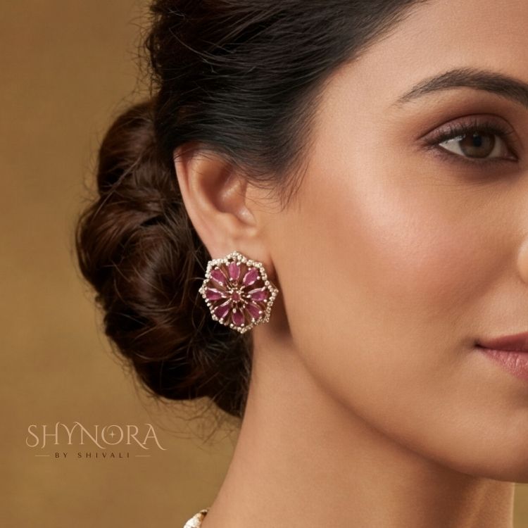 Ruby Red Floral AD Choker Set with Maang Tikka