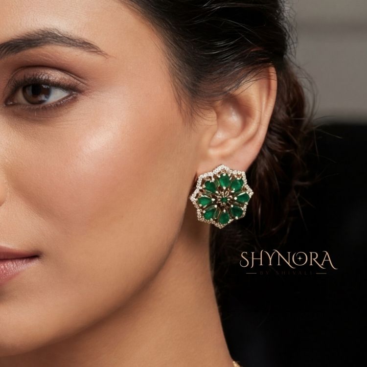 Emerald Green Floral AD Choker Set with Maang Tikka