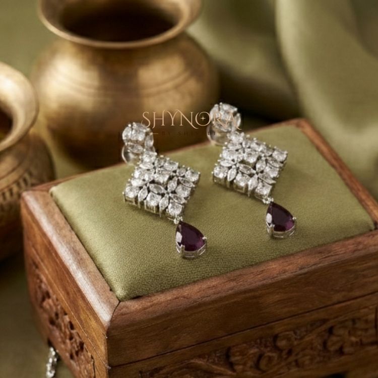 Purple Drop AD Necklace Set with Matching Earrings & Maang Tikka