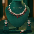 Ruby Red Drop AD Necklace Set with Earrings & Maang Tikka