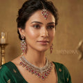 Royal Ruby Red AD Bridal Necklace Set with Earrings & Maang Tikka