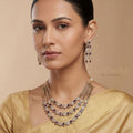 Royal Purple AD Triple Layer Necklace Set with Earrings