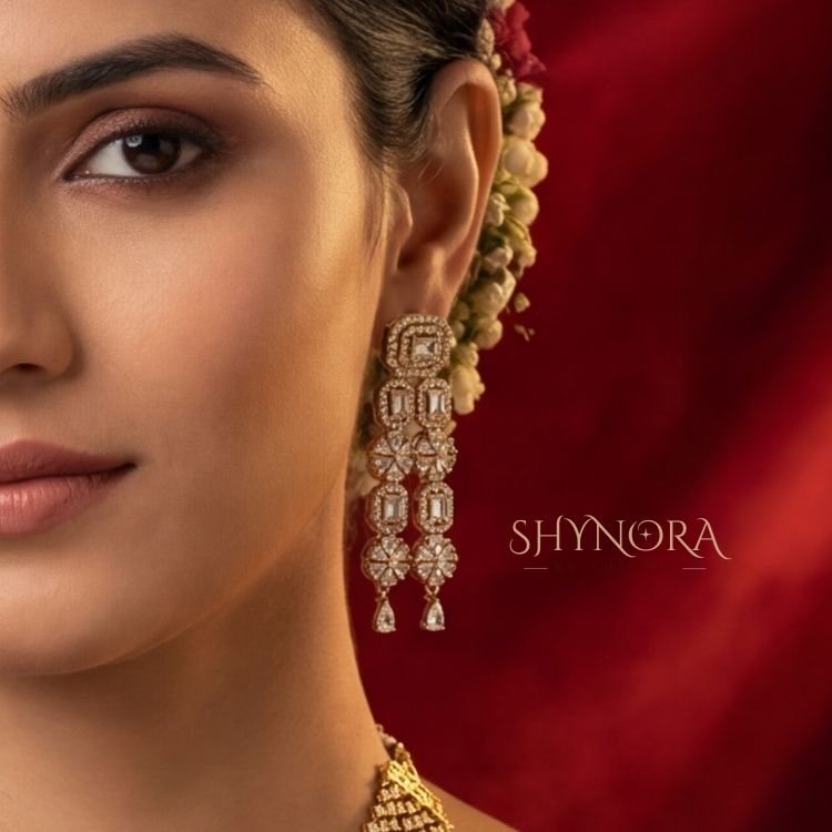 Classic White AD Triple Layer Necklace Set with Earrings