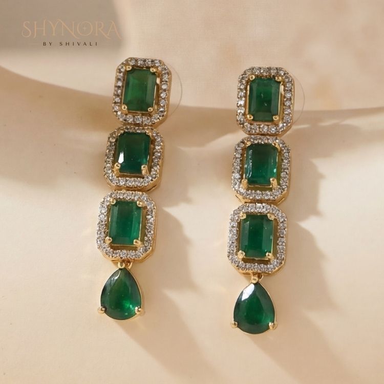 Emerald Green AD Stone Choker Necklace Set with Drop Earrings