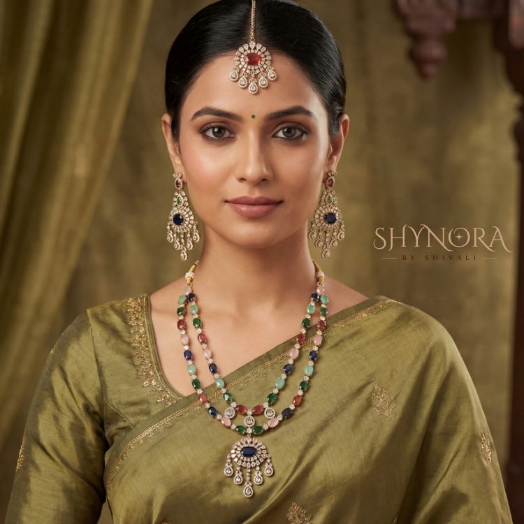 Multicolor Ruby-Style Layered AD Necklace Set