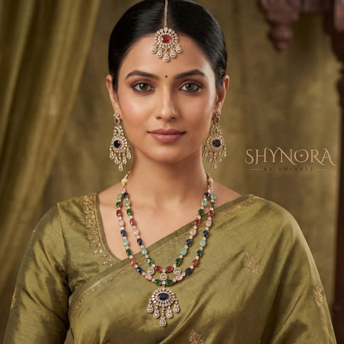 Multicolor Ruby-Style Layered AD Necklace Set