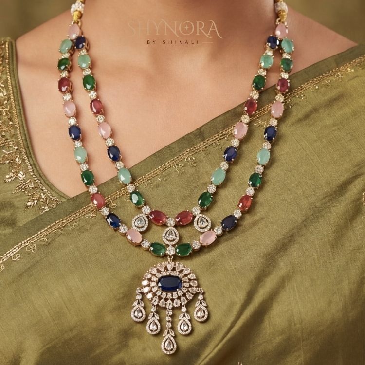 Multicolor Ruby-Style Layered AD Necklace Set