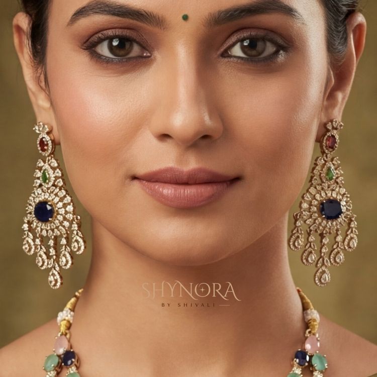 Multicolor Ruby-Style Layered AD Necklace Set