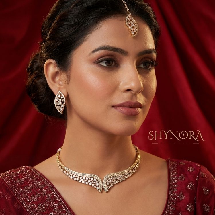 Golden Leaf AD Choker Set with Maang Tikka