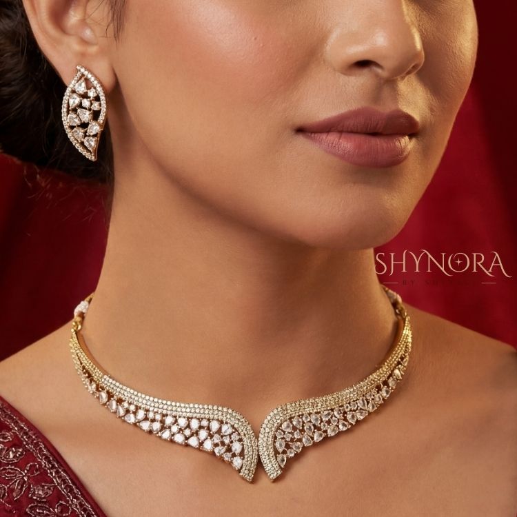 Golden Leaf AD Choker Set with Maang Tikka