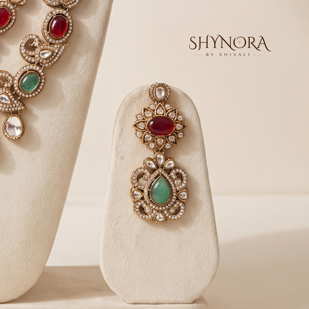 Royal Red Green Kundan Necklace Set 3