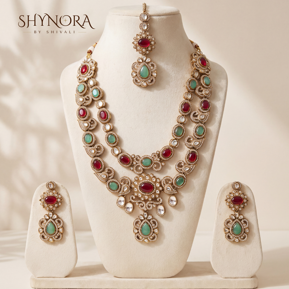 Royal Red Green Kundan Necklace Set 1