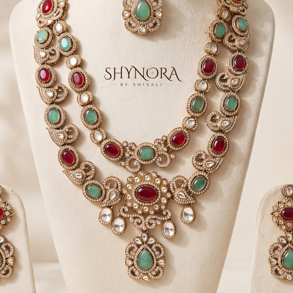Royal Red Green Kundan Necklace Set 2