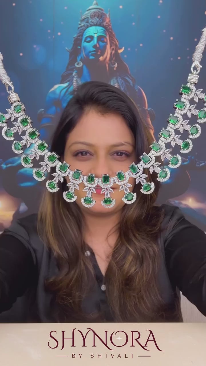 Emerald Green Crystal Choker Necklace Set with Earrings