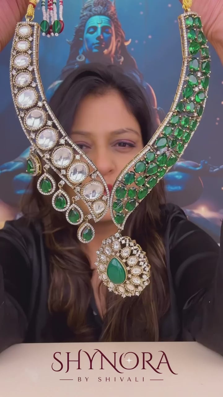 Zehra Emerald Veil Kundan Necklace Set