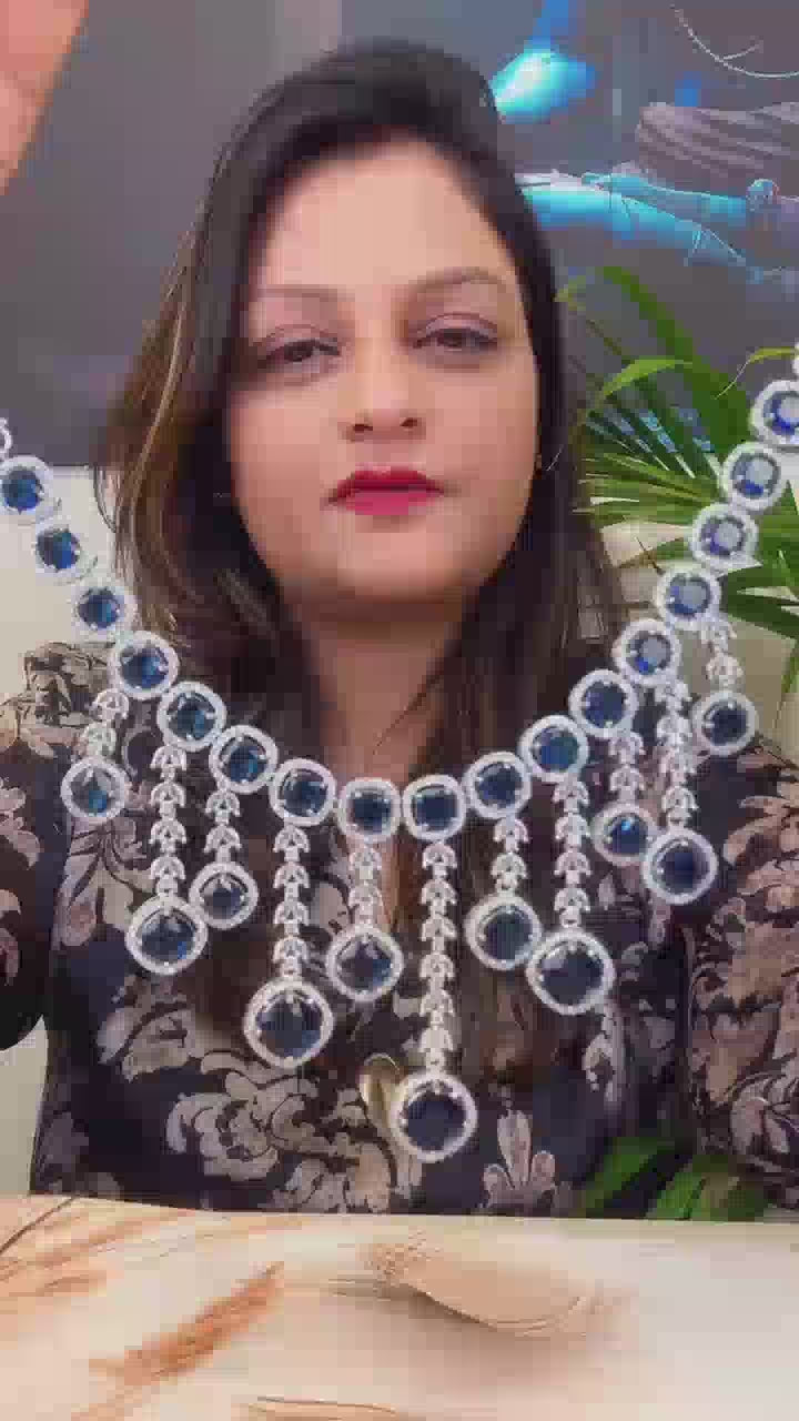 Midnight Blue Sapphire Chandelier Necklace Set for Women