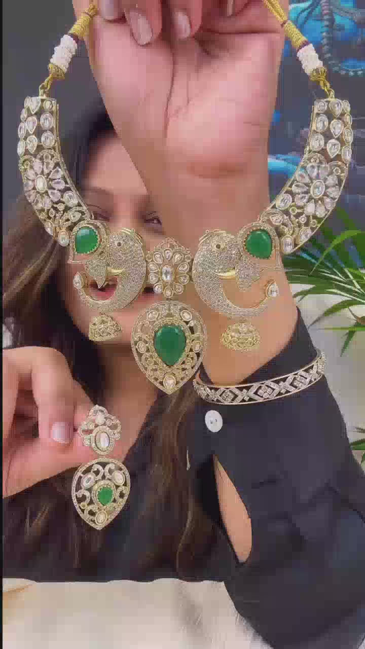 Mayura Emerald Crown Kundan Choker Set