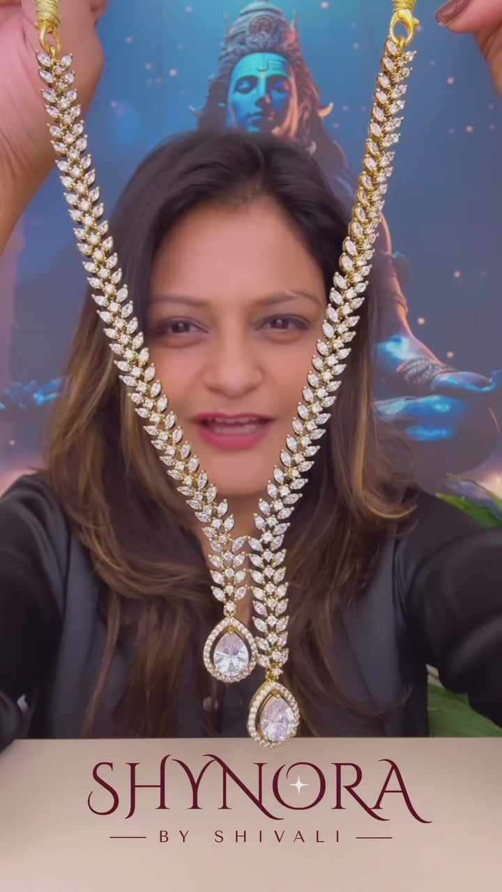 Golden Crystal Twin-Drop Necklace Set
